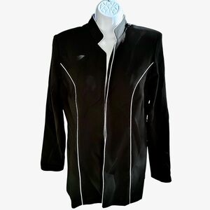 ‘Positive Attitude’ Black Open Blazer with White Piping